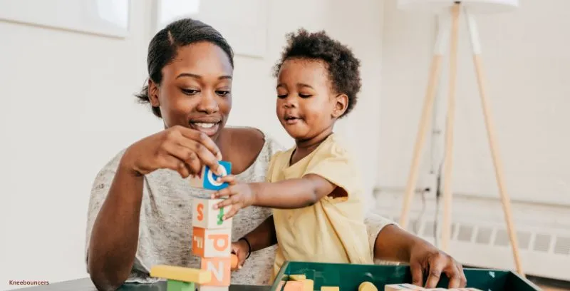 mom and son building